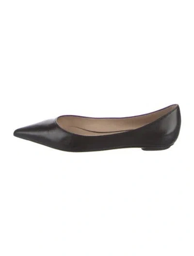 Pre-owned Stuart Weitzman Leather Bow Accents Ballet Flats W/ Tags In Black