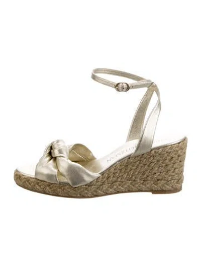 Pre-owned Stuart Weitzman Leather Bow Accents Espadrilles In Gold