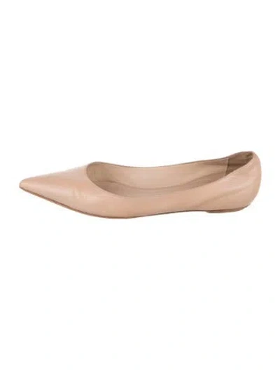 Pre-owned Stuart Weitzman Leather Bow Accents Flats In Neutrals