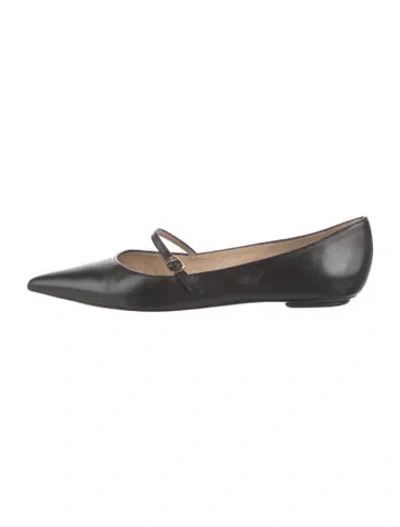 Pre-owned Stuart Weitzman Leather Bow Accents Mary Jane Flats In Black