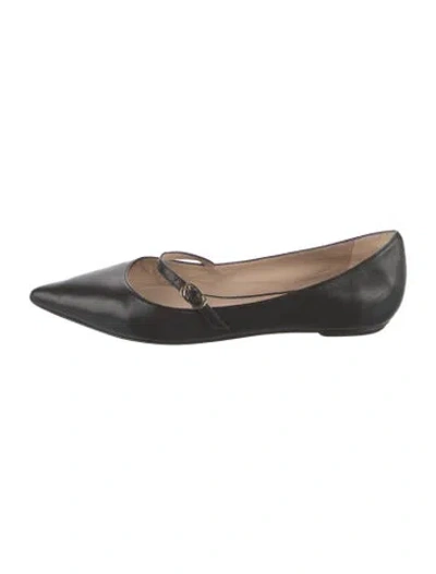 Pre-owned Stuart Weitzman Leather Bow Accents Mary Jane Flats In Black