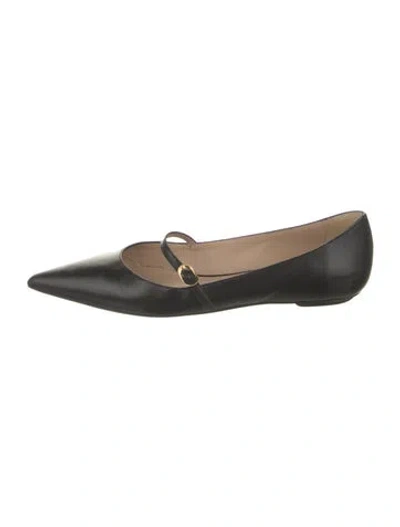 Pre-owned Stuart Weitzman Leather Bow Accents Mary Jane Flats In Black