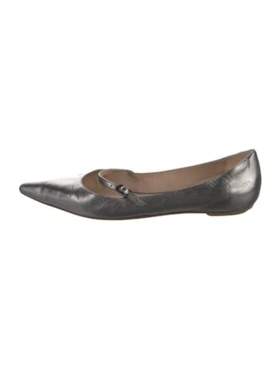 Pre-owned Stuart Weitzman Leather Bow Accents Mary Jane Flats In Black