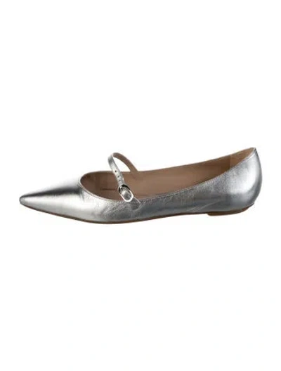 Pre-owned Stuart Weitzman Leather Bow Accents Mary Jane Flats In Silver
