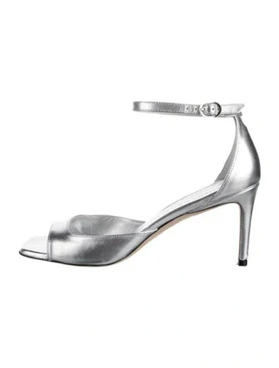 Pre-owned Stuart Weitzman Leather Bow Accents Sandals In Silver