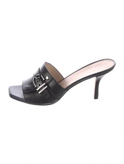 Pre-owned Stuart Weitzman Leather Bow Accents Slides In Black