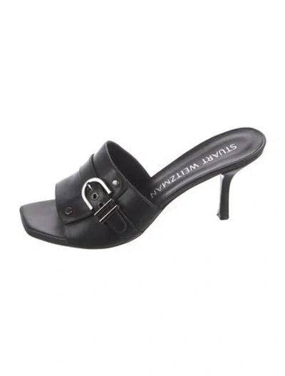 Pre-owned Stuart Weitzman Leather Bow Accents Slides In Black
