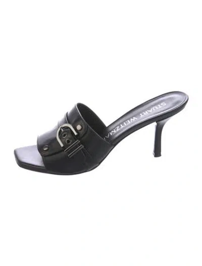 Pre-owned Stuart Weitzman Leather Bow Accents Slides In Black
