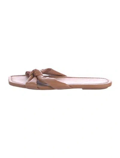 Pre-owned Stuart Weitzman Leather Bow Accents Slides In Brown