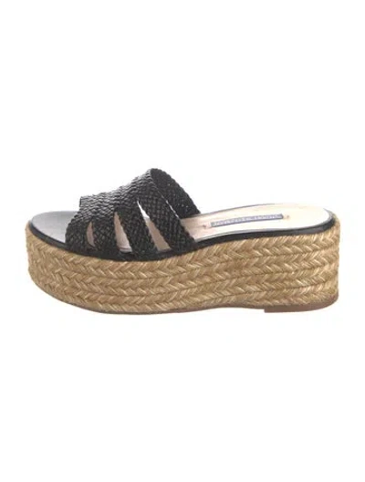 Pre-owned Stuart Weitzman Leather Braided Accents Espadrilles In Black