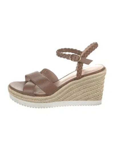 Pre-owned Stuart Weitzman Leather Braided Accents Espadrilles In Brown