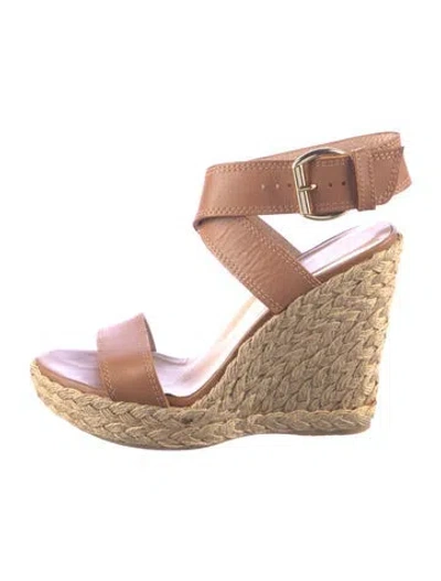 Pre-owned Stuart Weitzman Leather Braided Accents Espadrilles In Brown