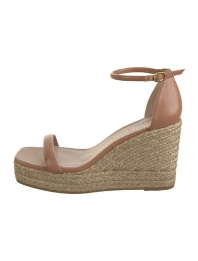 Pre-owned Stuart Weitzman Leather Braided Accents Espadrilles In Brown