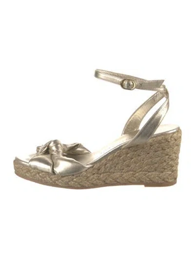 Pre-owned Stuart Weitzman Leather Braided Accents Espadrilles In Gold/metallic