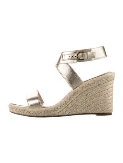 Pre-owned Stuart Weitzman Leather Braided Accents Espadrilles In Gold/metallic