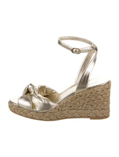 Pre-owned Stuart Weitzman Leather Braided Accents Espadrilles In Gold/neutrals