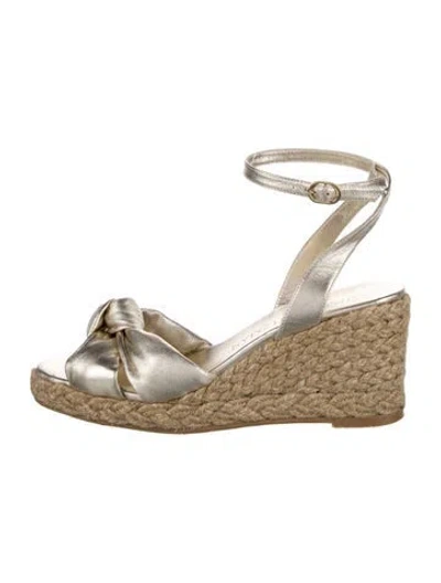 Pre-owned Stuart Weitzman Leather Braided Accents Espadrilles In Gold/neutrals