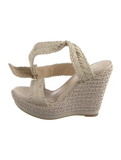 Pre-owned Stuart Weitzman Leather Braided Accents Espadrilles In Neutral