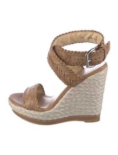 Pre-owned Stuart Weitzman Leather Braided Accents Espadrilles In Neutral