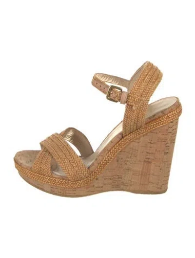 Pre-owned Stuart Weitzman Leather Braided Accents Espadrilles In Neutral