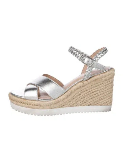 Pre-owned Stuart Weitzman Leather Braided Accents Espadrilles In Silver