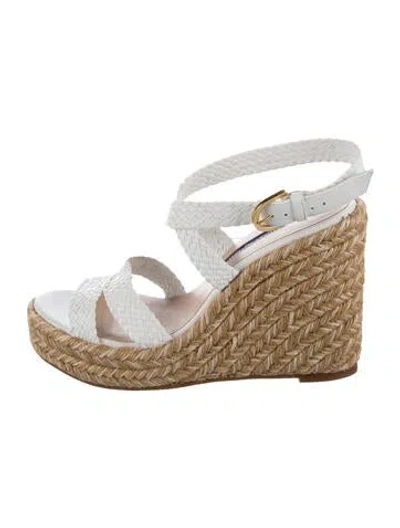 Pre-owned Stuart Weitzman Leather Braided Accents Espadrilles In White