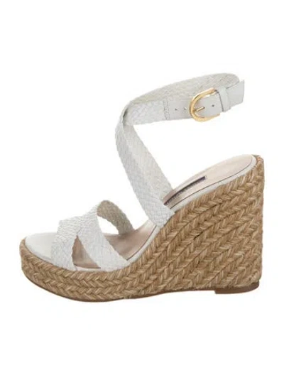 Pre-owned Stuart Weitzman Leather Braided Accents Espadrilles In White