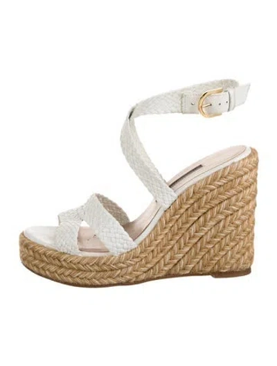 Pre-owned Stuart Weitzman Leather Braided Accents Espadrilles In White
