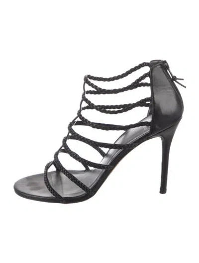 Pre-owned Stuart Weitzman Leather Braided Accents Gladiator Sandals In Black