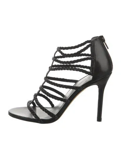 Pre-owned Stuart Weitzman Leather Braided Accents Gladiator Sandals In Black