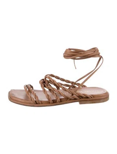 Pre-owned Stuart Weitzman Leather Braided Accents Gladiator Sandals In Brown