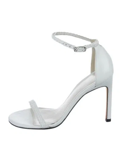 Pre-owned Stuart Weitzman Leather Braided Accents Sandals In White