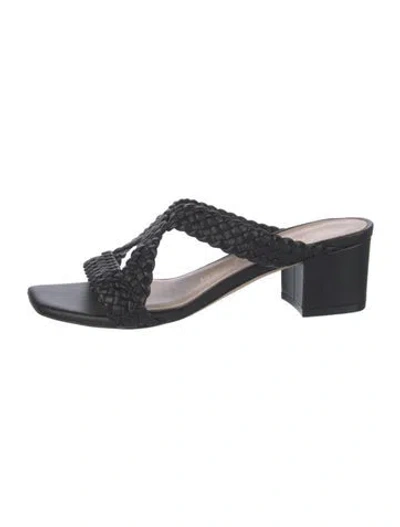 Pre-owned Stuart Weitzman Leather Braided Accents Slides In Black