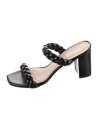 Pre-owned Stuart Weitzman Leather Braided Accents Slides In Black