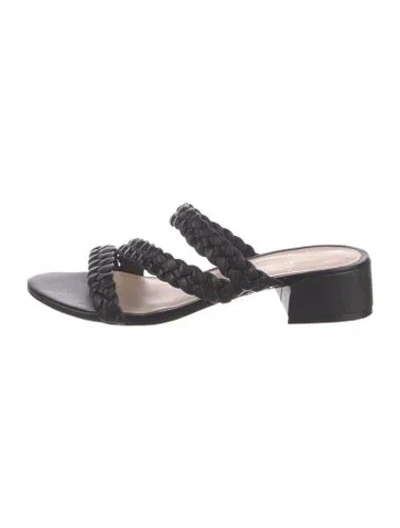 Pre-owned Stuart Weitzman Leather Braided Accents Slides In Black