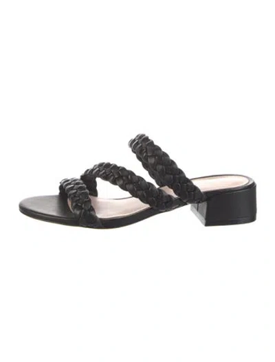 Pre-owned Stuart Weitzman Leather Braided Accents Slides In Black