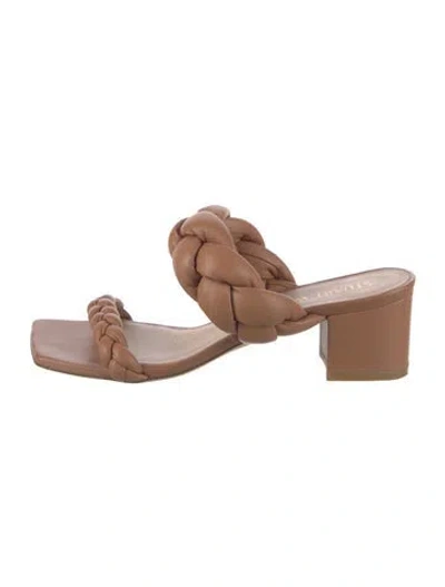 Pre-owned Stuart Weitzman Leather Braided Accents Slides In Brown