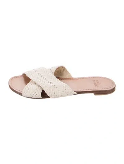 Pre-owned Stuart Weitzman Leather Braided Accents Slides In Brown