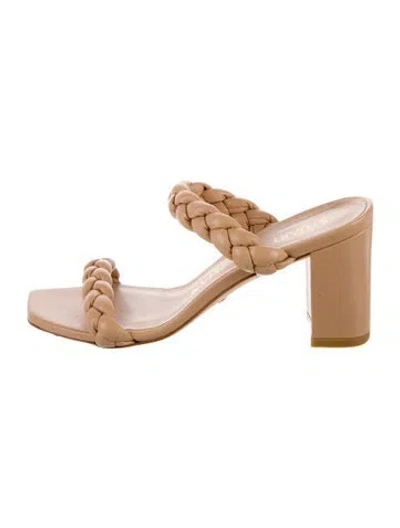 Pre-owned Stuart Weitzman Leather Braided Accents Slides In Neutral