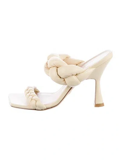 Pre-owned Stuart Weitzman Leather Braided Accents Slides In Neutral