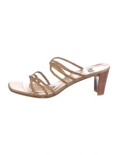Pre-owned Stuart Weitzman Leather Braided Accents Slides In Neutral