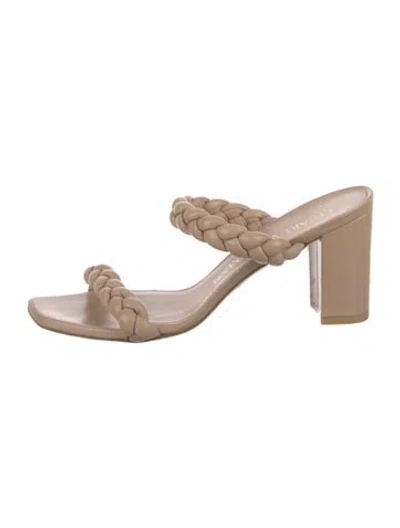 Pre-owned Stuart Weitzman Leather Braided Accents Slides In Neutral