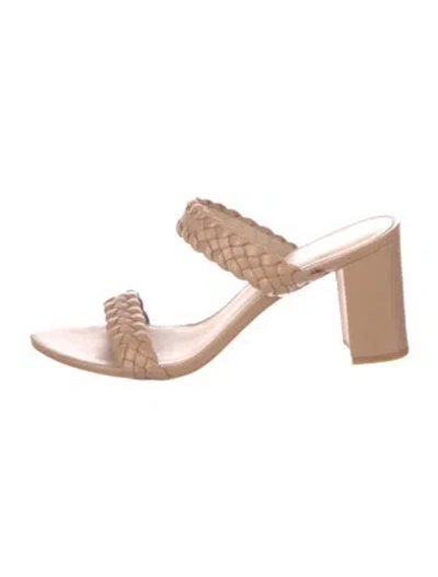 Pre-owned Stuart Weitzman Leather Braided Accents Slides In Neutral