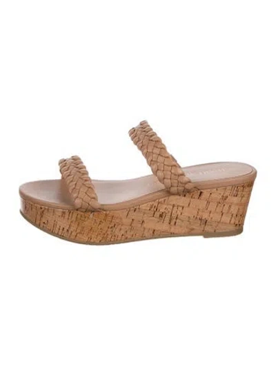 Pre-owned Stuart Weitzman Leather Braided Accents Slides In Neutrals