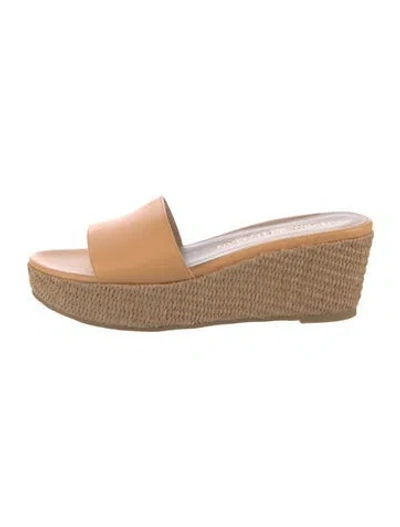 Pre-owned Stuart Weitzman Leather Braided Accents Slides In Neutrals/orange