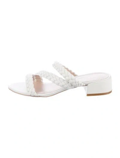 Pre-owned Stuart Weitzman Leather Braided Accents Slides In White