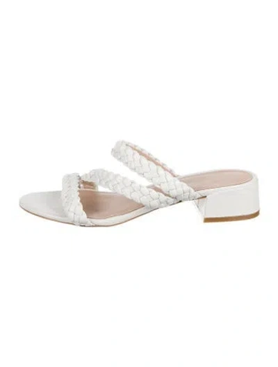 Pre-owned Stuart Weitzman Leather Braided Accents Slides In White