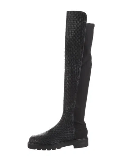 Pre-owned Stuart Weitzman Leather Braided Accents Sock Boots In Black