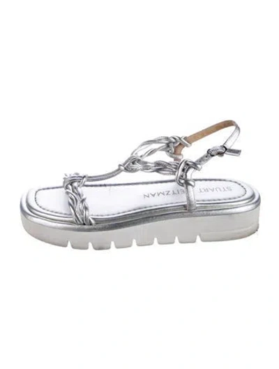 Pre-owned Stuart Weitzman Leather Braided Accents T-strap Sandals