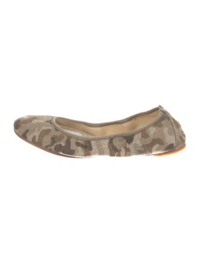 Pre-owned Stuart Weitzman Leather Camouflage Print Ballet Flats In Neutral